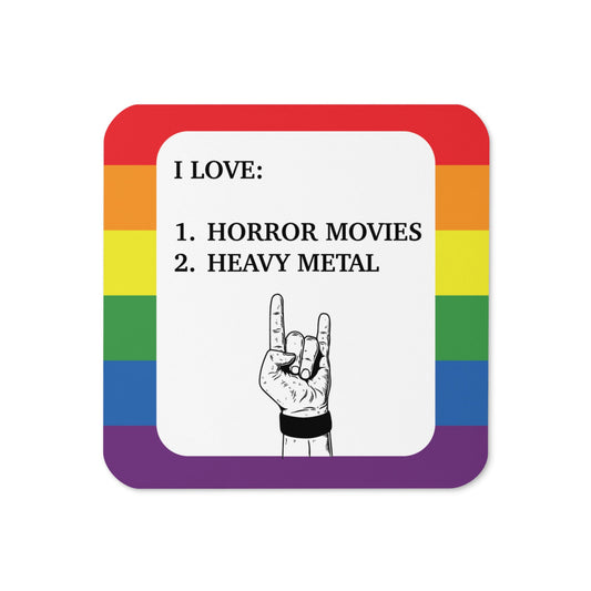 I Love Horror Movies & Heavy Metal Pride Flag Cork-back Coaster - Shock Emporium